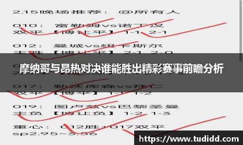 摩纳哥与昂热对决谁能胜出精彩赛事前瞻分析
